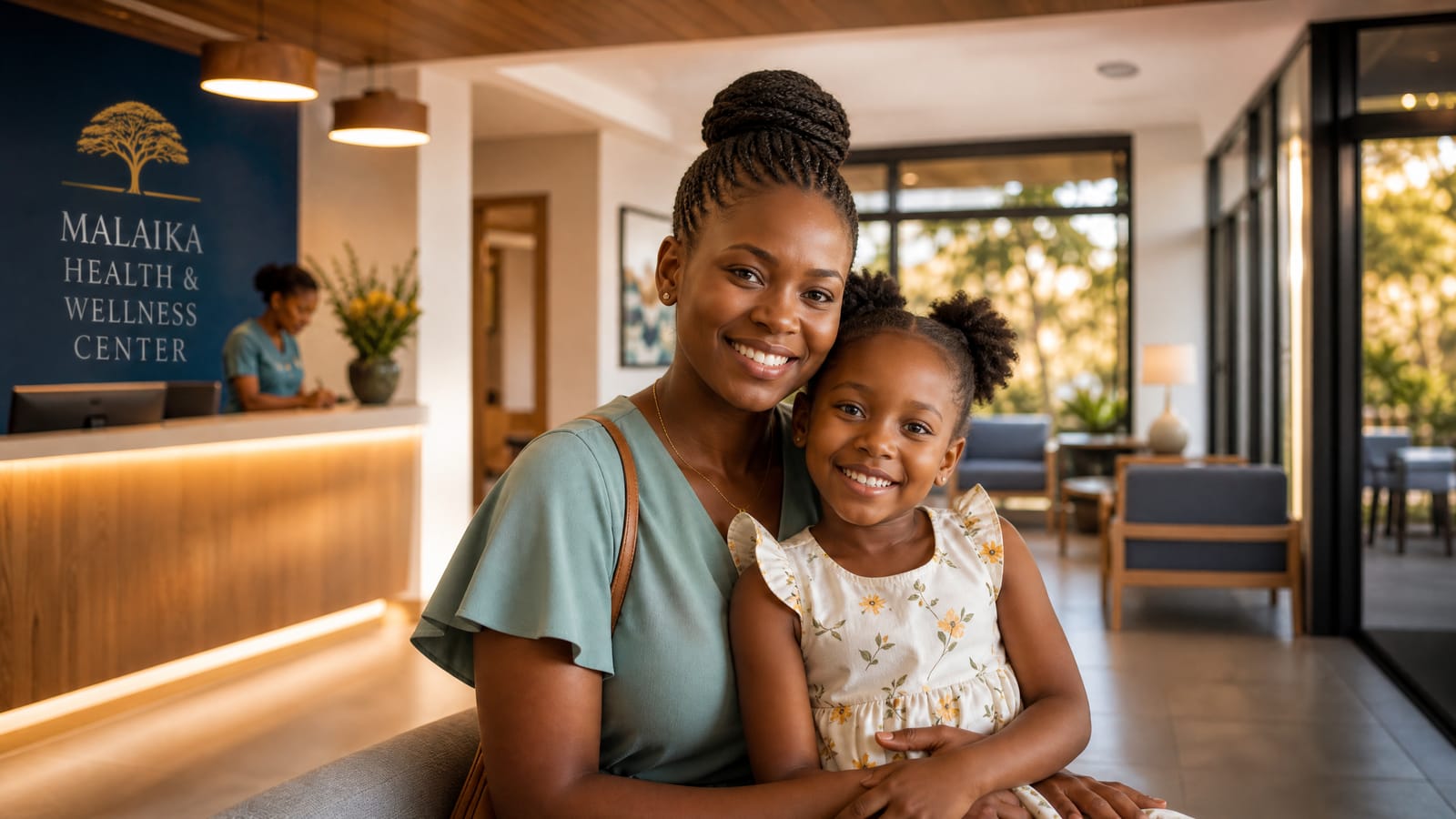 Conceptual rendering of a hopeful, dignified mother and child benefiting from care.