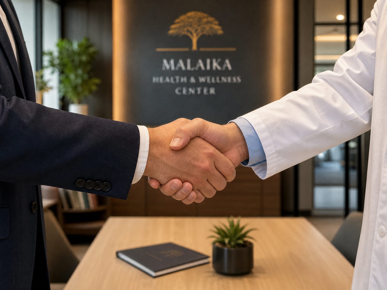 Conceptual rendering of a professional handshake representing institutional collaboration.